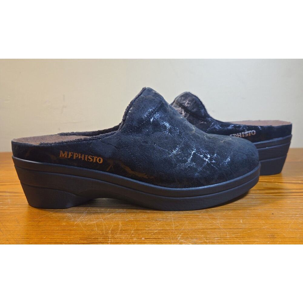 Women’s 5.5 36 Mephisto Metallic Black Satty Nubuck Suede Clogs Mules Slip Ons - Picture 5 of 6